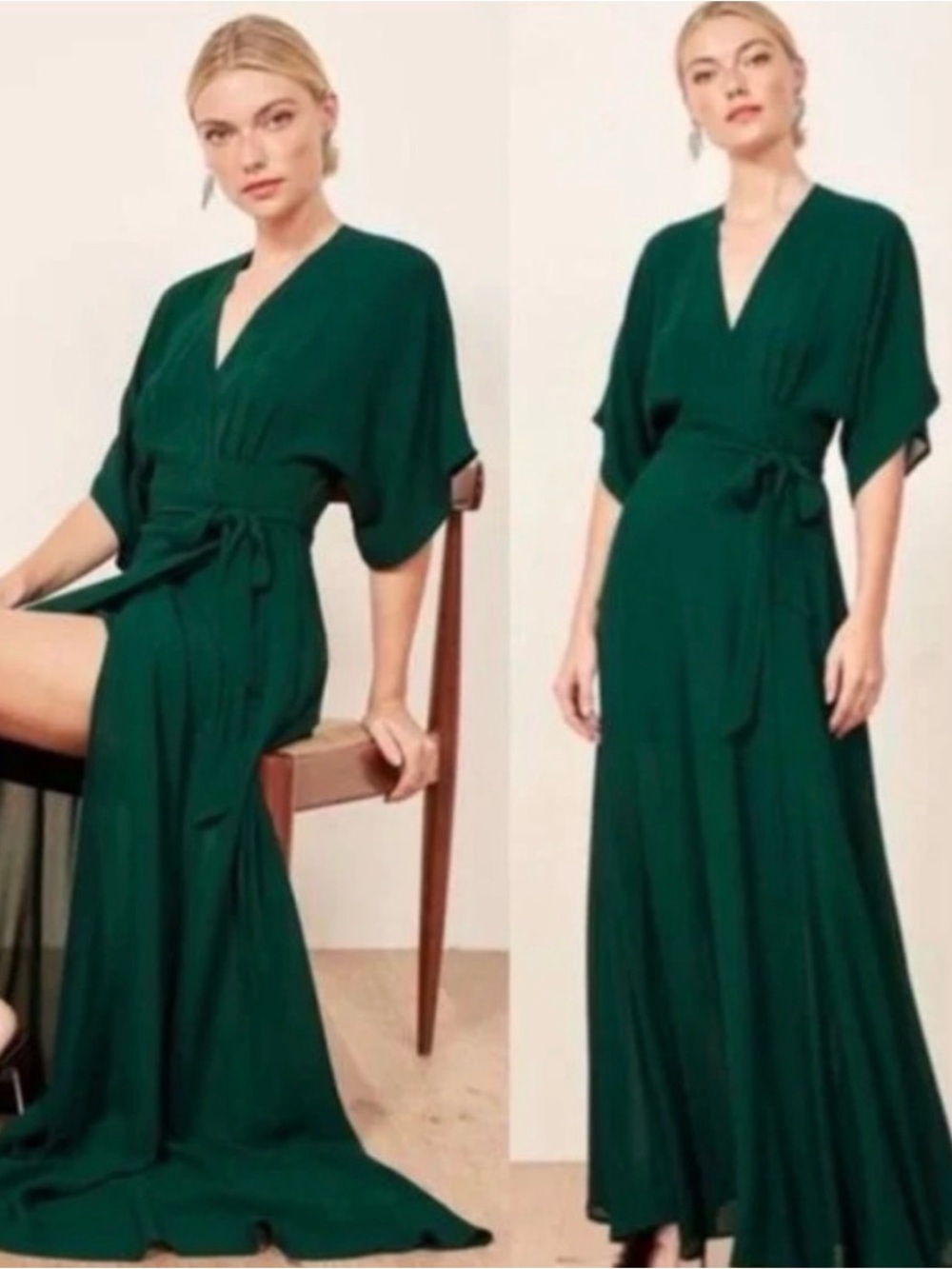 Reformation Emerald Green Wrap Maxi Dress